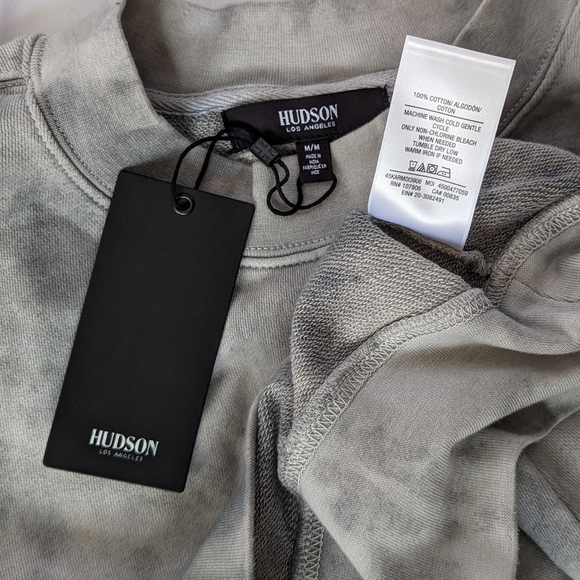 Hudson Sweatshirt Cutout Back Crew Long Sleeve 100% Cotton Grey Ice Dye M NWT - Picture 10 of 12